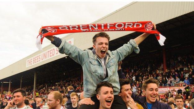 Brentford fans celebrate