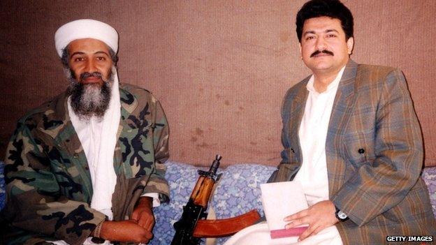 Osama bin Laden and Hamid Mir at an undisclosed location in Afghanistan (November 2011)