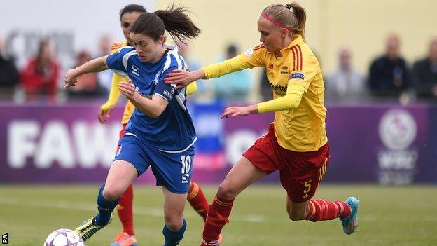 Birmingham City's Karen Carney and Tyreso's Line Roddik