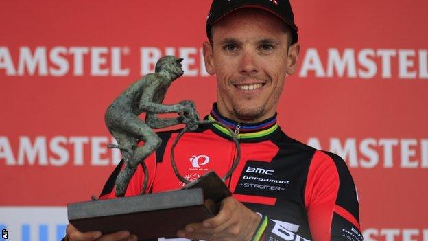 Philippe Gilbert with the 2014 Amstel Gold trophy