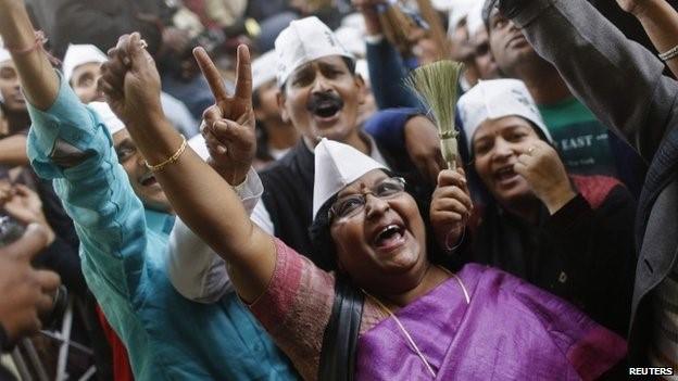 Aam Aadmi Party (AAP), or common man party, supporters