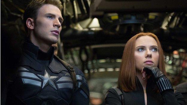 Chris Evans and Scarlett Johansson in Captain America