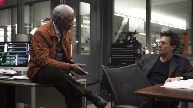 Johnny Depp and Morgan Freeman in Transcendence