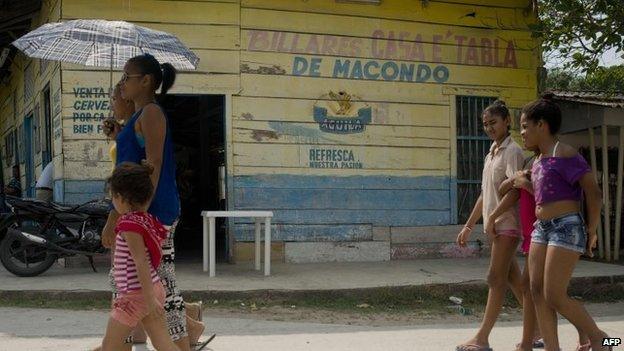 Street scene in the Colombian village of Aracataca, hometown of late Colombian Nobel Prize 1982 in Literature laureate Gabriel Garcia Marquez, on April 18, 2014