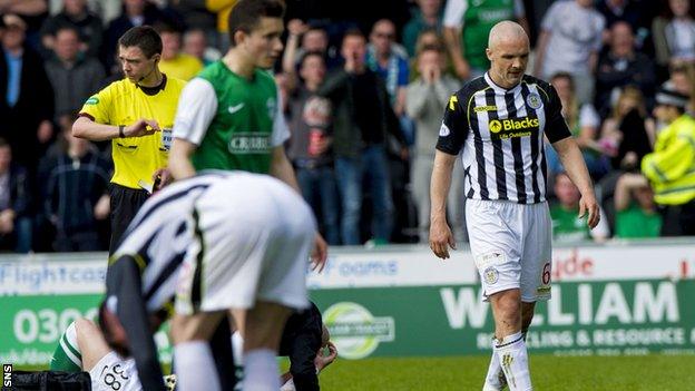 Jim Goodwin is sent off against Hibs