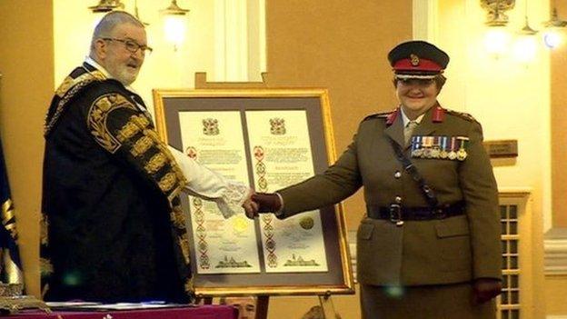 The Lord Mayor of Cardiff, Cllr Derrick Morgan, and Col Tina Donnelly, Commanding Officer of the 203 (Welsh) Field Hospital