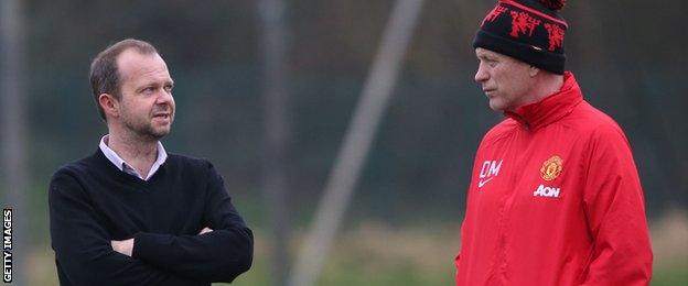 Ed Woodward, United's executive vice-chairman, and Moyes in conversation at the training ground