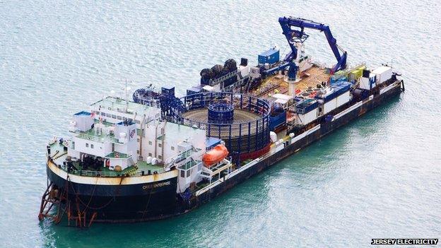 Cable Enterprise, specialist barge being used to lay the third Jersey-France electricity cable