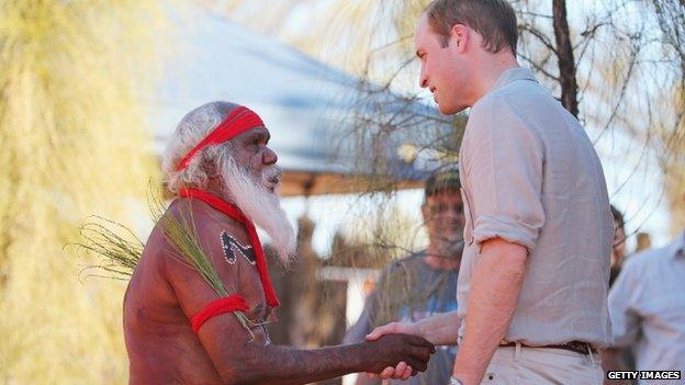 Duke of Cambridge greeting Aboriginal elder