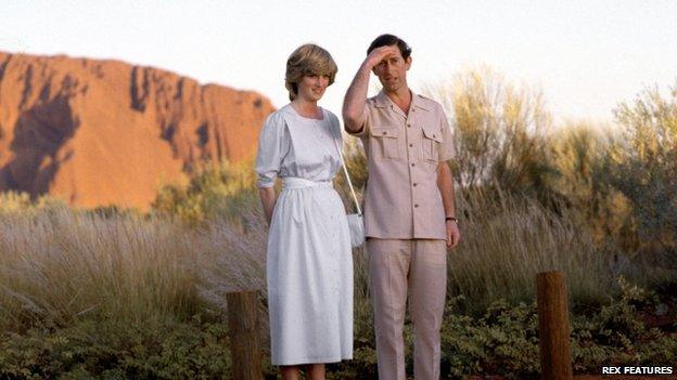 Prince Charles and Princess Diana visiting Uluru in 1983