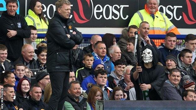 A fan dressed as the Grim Reaper taunted David Moyes in his last game in charge of Manchester United