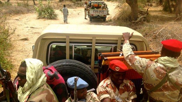 Custom police and national guards on patrol along the border with Nigeria in Diffa region.