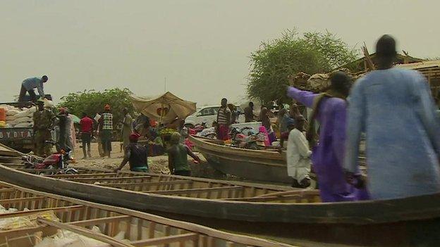 Pirogues in the trading post of Krikri, Niger