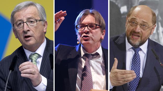 Three of the top rivals to head the Commission (from left): Jean-Claude Juncker, Guy Verhofstadt and Martin Schulz