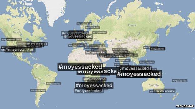 A screengrab from Trendsmap showing the hashtag #Moyessacked used around the world