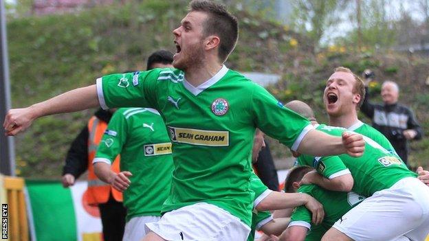 Chris Curran celebrates after scoring Cliftonville's opening goal