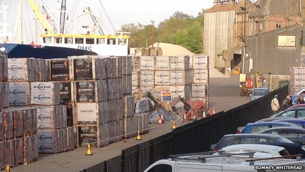 Crashed forklift truck at Mistley Quay