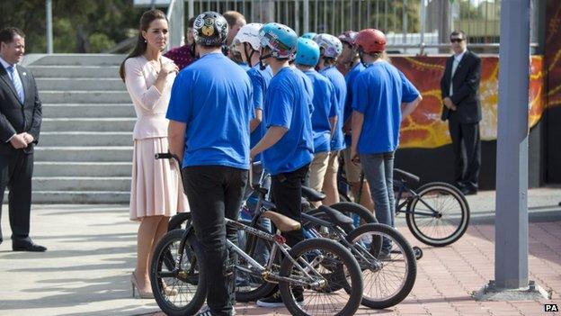 Duchess of Cambridge meets young BMX riders at Adelaide community centre