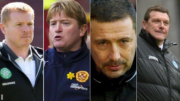 From left: Neil Lennon, Stuart McCall, Derek Mcinnes and Tommy Wright