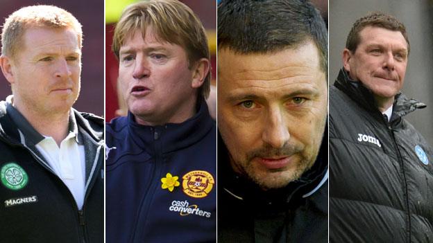 From left: Neil Lennon, Stuart McCall, Derek Mcinnes and Tommy Wright