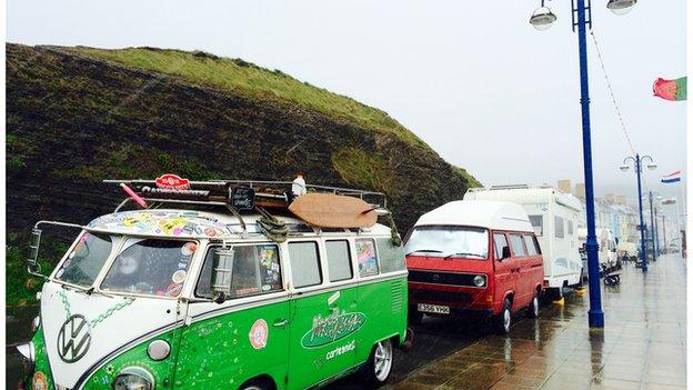 Motor homes parked on Aberystwyth promenade