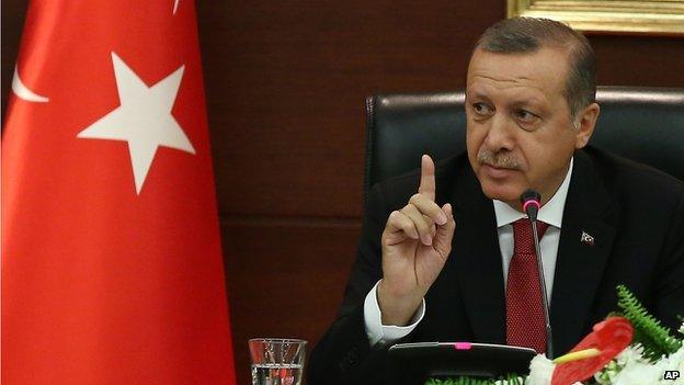 Turkish Prime Minister Recep Tayyip Erdogan speaks to the media in his office in Ankara, Turkey on 23 April 2014.