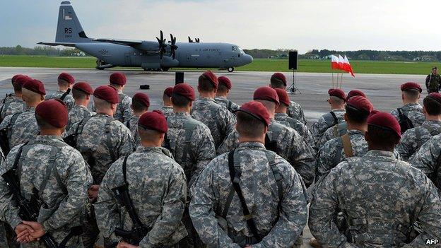 US troops arrive in Swidwin, Poland, on 23 April 2014