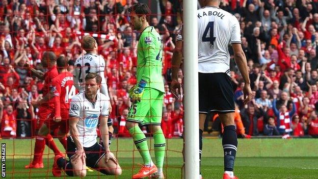 Tottenham suffered a heavy defeat at Liverpool in March