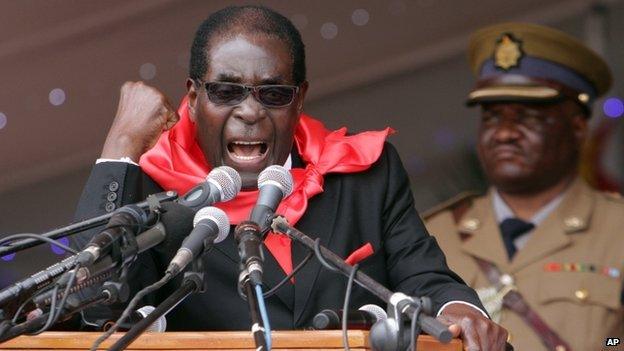 Zimbabwe's President Robert Mugabe delivers his speech during celebrations to mark his 90th birthday in Marondera, 23 February 2014