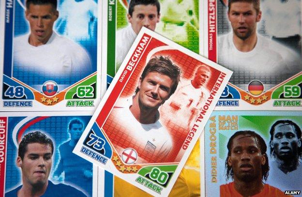 Match Attax cards with David Beckham in centre