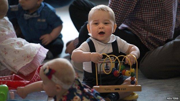 Prince George plays during a playgroup in Wellington, New Zealand