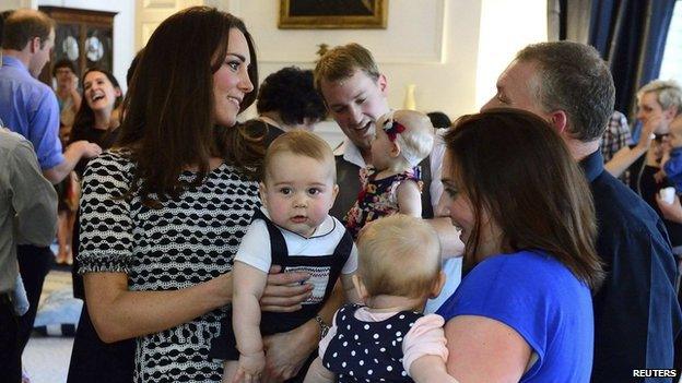 Catherine and Prince George chat to other parents at the group in New Zealand