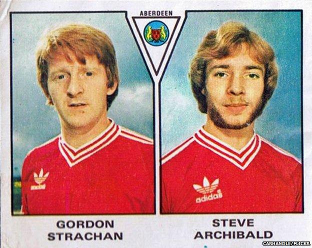 Panini stickers from 1996 showing Gordon Strachan and Steve Archibald