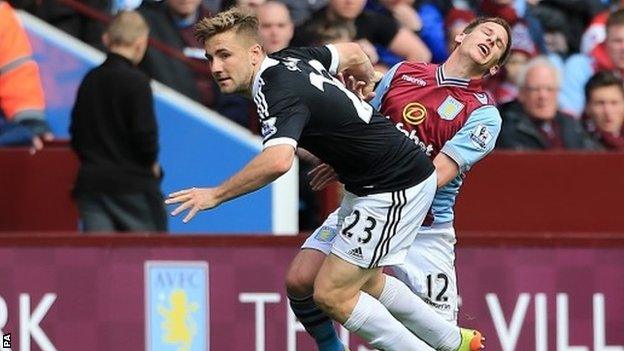 Southampton's Luke Shaw (left) and Aston Villa"s Marc Albrighton