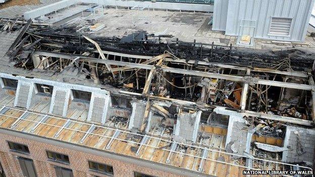 The damage to the roof of the National Library of Wales