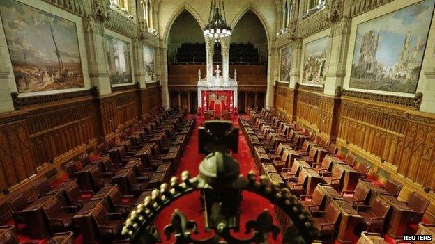 A view shows the Senate Chamber on Parliament Hill in Ottawa 24 April 2014