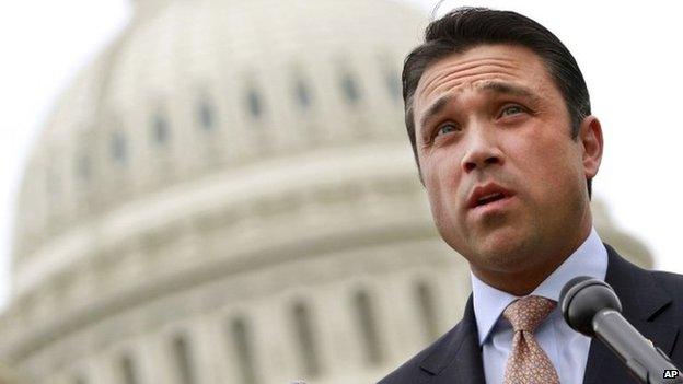 Representative Michael Grimm speaks at a news conference on Capitol Hill in Washington 9 May 2012