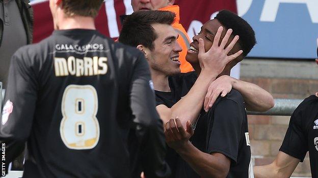 Ivan Toney celebrates scoring for Northampton Town