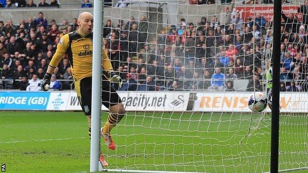 Brad Guzan is beaten by Jonjo Shelvey volley