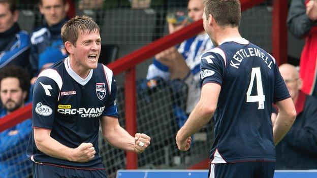 Ross County duo Richard Brittain and Stuart Kettlewell celebrate a goal