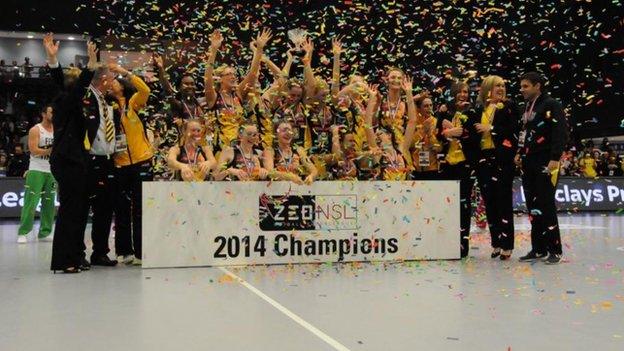 Manchester Thunder celebrate winning the Superleague title