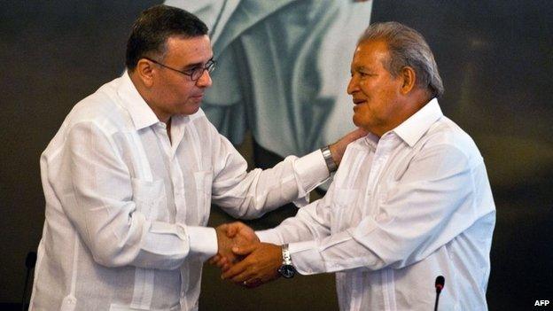 Mauricio Funes (left) and Salvador Sanchez Ceren (right), 17 March