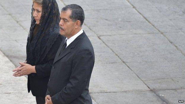 Floribeth Mora arrives with her husband Edwin Arce for the canonisation of Popes John XXIII and John Paul II at St Peter's at the Vatican on April 27