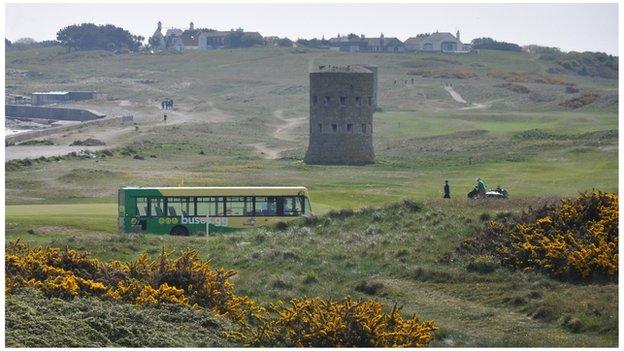 Guernsey bus driving along L'Ancresse road