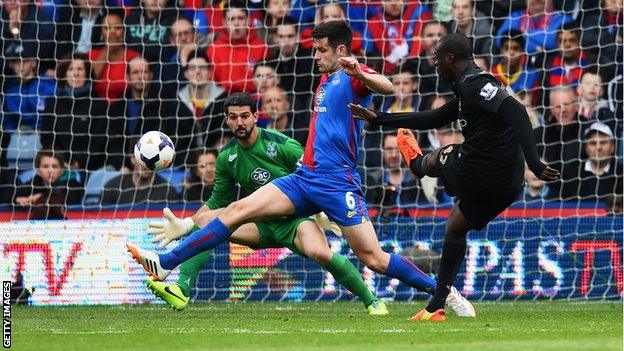 Yaya Toure gives Manchester City a 2-0 lead against Crystal Palace at Selhurst Park