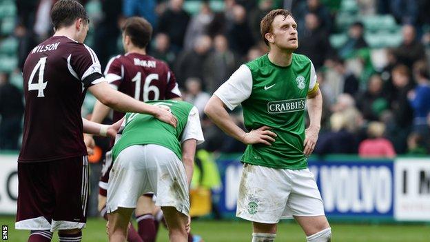 Hibs players are left dejected at full time