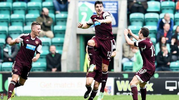 Hearts players celebrating