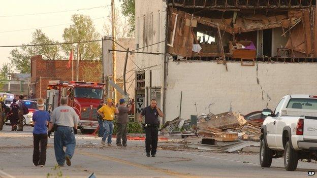 Damaged building in Main Street, Quapaw. 27 April 2014