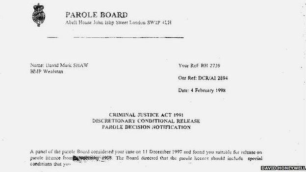 David Honeywell's parole form