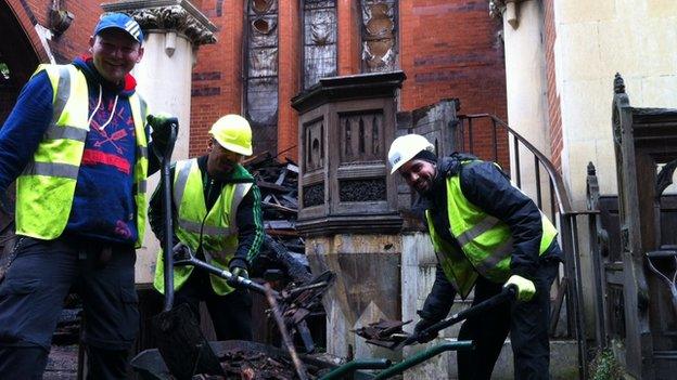 Volunteers clearing up at St Michael's Church, Ipswich